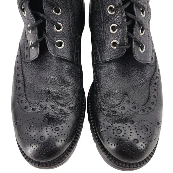 Bally of Switzerland Black Grain Leather Combat Boots Men 8 Wingtip Birbur Shoes - Picture 8 of 13